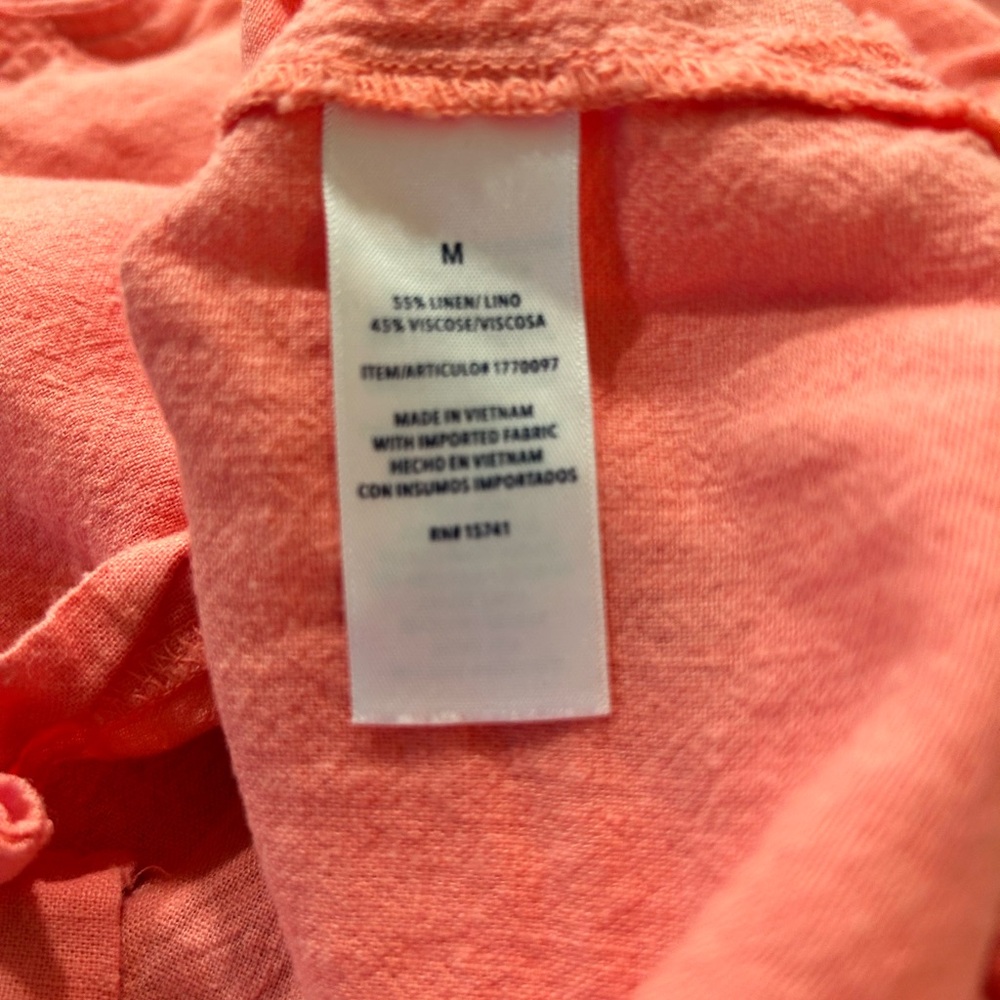 Three Splendid Linen V-Neck Tops - Purple, Light Blue, Coral - Medium - Picture 8 of 8